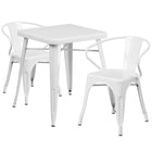 Flash Furniture – Ensemble avec table et 2 sièges à bras ajourés, intérieur/extérieur, métal, blanc (CH31330270WH)-Blanc/métal, caoutchouc