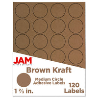 JAM Paper - Joints d'autocollants pour étiquettes circulaires - 1 2/3 po de diamètre - Kraft brun - Paquet de 120-Emballage anglais seulement