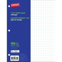 Staples - Papier de rechange, quadrillé 1 cm², métrique - 100 feuilles-Papier de rechange quadrillé parfait pour les mathématiques et le dessin technique