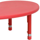Flash Furniture – Table d’activités demi-lune en plastique à hauteur ajustable 35 x 65 (po), rouge-Capacité jusqu'à 8 enfants ou jusqu'à 6 enfants et 1 adulte
