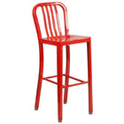 Ensemble de table de bar ronde en métal rouge, 4 tabourets à dos lattes verticales, int/ext, 30 po (CH-51090BH-4-30VRT-RED-GG)-4