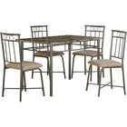 Monarch Specialties - 1029 Ens Salle A Manger 5 pièces - Dessus Marbre/Metal Bronze-Cet ensemble de table à manger comprend une table élégante cappuccino avec pattes tubulaires en métal bronzé et un tablier décoratif qui ajoutera un style élégant à votre décor