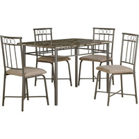 Monarch Specialties - 1029 Ens Salle A Manger 5 pièces - Dessus Marbre/Metal Bronze-Cet ensemble de table à manger comprend une table élégante cappuccino avec pattes tubulaires en métal bronzé et un tablier décoratif qui ajoutera un style élégant à votre décor