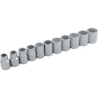 Gray Tools – Ensemble de 11 douilles chromées métriques standards à 12 pans de 9 à 19 mm, prise de 3/8 po-Formats : 9, 10, 11, 12, 13, 14, 15, 16, 17, 18, 19 mm.