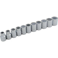 Gray Tools – Ensemble de 11 douilles chromées métriques standards à 12 pans de 9 à 19 mm, prise de 3/8 po-Formats : 9, 10, 11, 12, 13, 14, 15, 16, 17, 18, 19 mm.