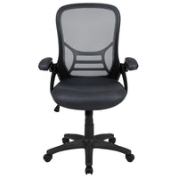 Flash Furniture Chaise de bureau ergonomique pivotante en maille grise foncée à dossier haut avec cadre noir et bras rabattables-Chaise de bureau contemporaine contemporaine avec accoudoirs rabattables