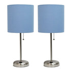LimeLights Lampe bâton en acier brossé avec prise de charge et abat-jour en tissu, paquet de 2, bleu-Ensemble de lampes avec 2 lampes de table