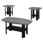 Monarch Specialties - 7928P Ens De Tables - 3Pcs/Noir/Dessus Gris-L'ensemble de 3 pièces inclut 1 table basse et 2 tables de bout avec un espace de surface optimal ainsi que des tablettes inférieures pour un rangement supplémentaire.