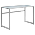 Monarch Specialties - 7380 Bureau 48 po L - Metal Argent/Verre Trempe Givre-Élégant dessus de table en verre trempé blanc givré