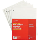 Staples - Blocs de papier blanc de format lettre à réglage large, 96 feuilles, 3 trous, paq./5-Bloc-notes format lettre papier blanc avec large réglure