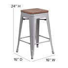Flash Furniture - Tabouret de comptoir en acier de 24 po à siège carré et sans dossier, int/ext, argenté (CH3132024SIL)-Trou de drainage dans le siège
