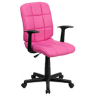 Flash Furniture - Chaise de travail GO-1691-1-PINK-A-GG en vinyle à dossier mi-dos avec accoudoirs fixes, rose-Rembourrage en vinyle rose