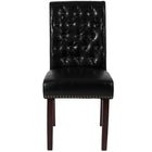 Chaise Parsons LeatherSoft noire HERCULES avec dossier roulé, garniture pour clous décoratifs et finition couleur noyer-Ensemble de 2 styles du Milieu du siècle