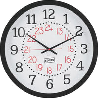 Staples - Horloge murale de 14 po-L'horloge murale ronde de 14 po de marque Staples est dotée d'un cadre en plastique noir avec des chiffres en noir pour une apparence élégante