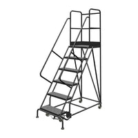 Tri-Arc Manufacturing – Escabeau roulant avec marche supérieure profonde; 60 po haut.; 6 marches; 24 po larg. (KDSR106246-D2)-Nombre de marches : 6