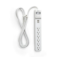 NXT Technologies - Limiteur de tension à 6 prises et 2 ports USB NX54315-CA NX54315, 6 pi, 900 joules, blanc-6 prises de courant standard et 2 ports USB-A (2,4 A)