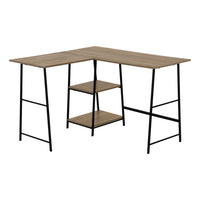 Monarch Specialties - 7592 Bureau 48 po L - Dessus Taupe Fonce De Coin/Metal Noir-Bureau en coin rectangulaire solide et 2 étagères de 2 tailles différentes avec finition stratifiée faux bois taupe foncé