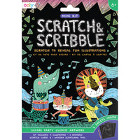 OOLY Mini Scratch and Scribble Safari Party Kit d'illustrations guidées-Mini kit d’art à gratter
