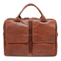 Mancini - Mallette pour portatif / tablette de 15,6 po, 1410-10, deux compartiments, 16 x 4,5 x 11,5 po, Cognac-Cuir de buffle tanné végétal Cognac