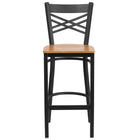 Flash Furniture - Tabouret de bar de la série HERCULES en métal noir et dossier en ''X'' -  Siège en bois naturel-Ensemble de 2 tabourets de bar en métal pour la salle à manger