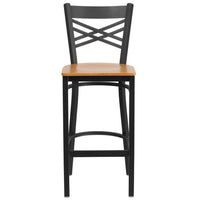 Flash Furniture - Tabouret de bar de la série HERCULES en métal noir et dossier en ''X'' -  Siège en bois naturel-Ensemble de 2 tabourets de bar en métal pour la salle à manger