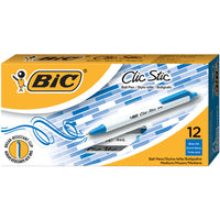 BIC - Stylos à bille Clic Stic à pointe rétractable - 1,0 mm - bleu - Paquet de 12-Écriture lisse