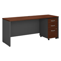 Bush – Coquille de bahut de 72 po de largeur Westfield et classeur sur roulettes à 3 tiroirs, cerisier Hansen et gris graphite-La surface en stratifié Diamond Coat résiste aux égratignures et aux taches et reste belle même après des années.