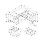 Monarch Specialties - 7490 Bureau 60 po L - En Forme De L/Coin Brun Rustique-Ce bureau d'angle mesure 60 pouces L x 60 pouces L x 31 pouces H; étagère latérale : 58,5 po L x 15,5 po P x 30 po H