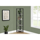 Monarch Specialties - 3647 60 po H Etagere - Gris/Metal Noir En Coin-Bibliothèque à 4 étagères en forme de quart de rond fini faux bois gris