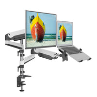 ShoppingAll - Bras à ressort à gaz pour double moniteur et ordinateur portable - Blanc-Prend en charge un moniteur de 15-32 po et un ordinateur portable de 12-17 po, ou deux moniteurs de 15-32 po