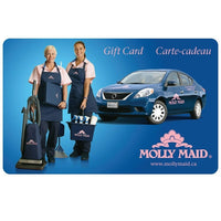Molly Maid – Carte-cadeau de 100 $-Échangeable uniquement contre des services et non valide comme paiement sur un compte de crédit. Le détenteur d'une carte-cadeau MOLLY MAID a droit au service MOLLY MAID d'une valeur égalant le montant spécifié sur la carte. Le nombre d'heures pourrait varier. La carte ne peut être utilisée pour donner des pourboires. Les services MOLLY MAID sont sujets à la disponibilité des horaires. Certaines restrictions peuvent s'appliquer. Les cartes-cadeaux MOLLY MAID doivent être é