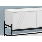 Monarch Specialties - 2738 Meuble Tv - 60 po L/Blanc/Metal Noir Avec D'Entreposage-Comprend 2 trous cachés pour la gestion des fils, l'un derrière l'armoire fermée et l'autre derrière l'étagère ouverte pour garder les cordons propres et hors de vue