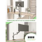 ShoppingAll - Support de moniteur à ressort à gaz simple avec 2 bras pivotants - Blanc-Ce support de bureau entièrement réglable peut être fixé à l'aide d'une pince en C ou d'un passe-fil sur n'importe quelle surface de travail.