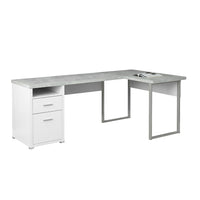 Monarch Specialties - 7258 Bureau 80 po - Blanc/Simili-Ciment Cote Droit/Gauche-Bureau d'ordinateur contemporain en forme de L, en finition stratifiée bicolore blanche et grise aspect ciment, soutenu par de solides pieds en métal gris dans un design rectangulaire moderne.
