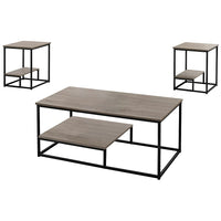 Monarch Specialties - 7960P Ens De Tables - 3Pcs/Taupe Fonce/Metal Noir-L'ensemble de 3 piéces inclut une table à café et deux tables d'appoint
