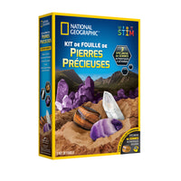 National Geographic - Kit de Fouille de Pierres Précieuses-Ce kit comprend: une brique à creuser contenant 3 pierres précieuses, des outils de fouille archéologique et une loupe