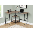 Monarch Specialties - 7592 Bureau 48 po L - Dessus Taupe Fonce De Coin/Metal Noir-Bureau d'ordinateur de style industriel avec 2 étagères fixes et ouvertes supporté par une base de style chevalet en métal noir