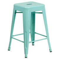 Tabouret de comptoir sans dossier de 24 po, intérieur/extérieur, vert menthe (ET-BT3503-24-MINT-GG)-Tabouret moderne empilable de style industriel
