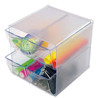 Deflecto Cube range-tout empilable à 4 tiroirs - 4 compartiments - transparent (350301)-Cube modulaire à 4 compartiments sécurisé par des attaches en métal pour créer un système de rangement personnalisé