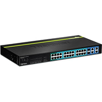 TRENDnet – Commutateur WebSMART et ports PoE 4 Gb/s, 24 ports à 10/100 Mb/s, 2 emplacements Mini-Gbic-Réduit les coûts en équipement en transmettant les données et l’alimentation via les câbles réseau en place
