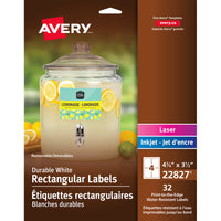 Avery 22827 Étiquettes durables, rectangulaires, amovibles, blanches, laser/jet d'encre, 4-3/4" x 3-1/2", 32/pqt-1
