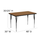 Flash Furniture – Table d’activités rectangulaire, dessus thermofusionné stratifié, pattes réglables, 30 larg. x 48 long., chêne-Bande de bordure noir