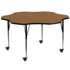 Flash Furniture – Table mobile en fleur, surface en stratifié de 60 po, pattes ajustables en hauteur, chêne (XUA60FLROKTAC)-Chêne/fini chromé, placage en stratifié, acier