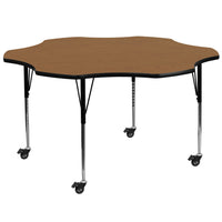 Flash Furniture – Table mobile en fleur, surface en stratifié de 60 po, pattes ajustables en hauteur, chêne (XUA60FLROKTAC)-Chêne/fini chromé, placage en stratifié, acier