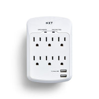 NXT Technologies - Parasurtenseur mural à 6 prises et 2 ports USB NX54321-CA NX54321, 1200 joules, blanc-6 prises de courant standard et 2 ports USB-A (3,1 A)