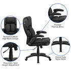 Flash Furniture – Fauteuil directeur pivotant à dossier haut avec accoudoirs rabattables, cuir noir (BT90275H)-Bouton de réglage de la tension d'inclinaison