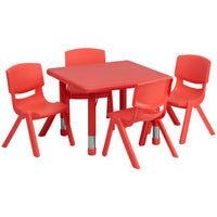 Flash Furniture – Ensemble avec table d’activités carrée réglable de 24 po et 4 chaises d’école empilables, rouge-Ensemble de table multi-usages pour enfants
