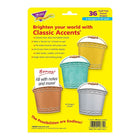 TREND enterprises Inc. Ensemble d'accessoires classiques, Seaux, aspect métallique, assorti, 36 pièces-Dessins de seau à l'aspect métallique en 4 couleurs avec des côtés en relief. Fente sur le dessus pour les éloges, les travaux, etc.