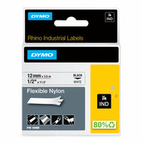 DYMO - Ruban d'étiquettes Rhino, 12 mm (1/2 po), nylon, noir sur blanc-étiquettes Rhino avec dos coupé   