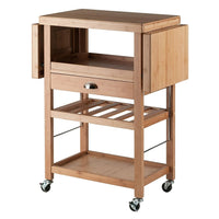 Winsome – Chariot de cuisine Barton avec casier à bouteilles intégré, bambou (80434)-Chariot de cuisine avec casier à bouteilles